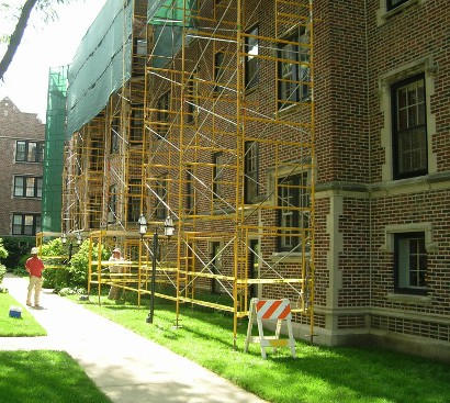Scaffolding in courtyard in Evanston